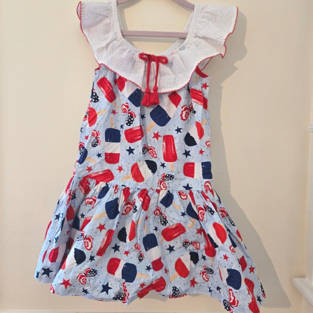 Bonnie Jean Girls Patriotic Popsicle Dress Red White Blue 4/4T M63736-DV